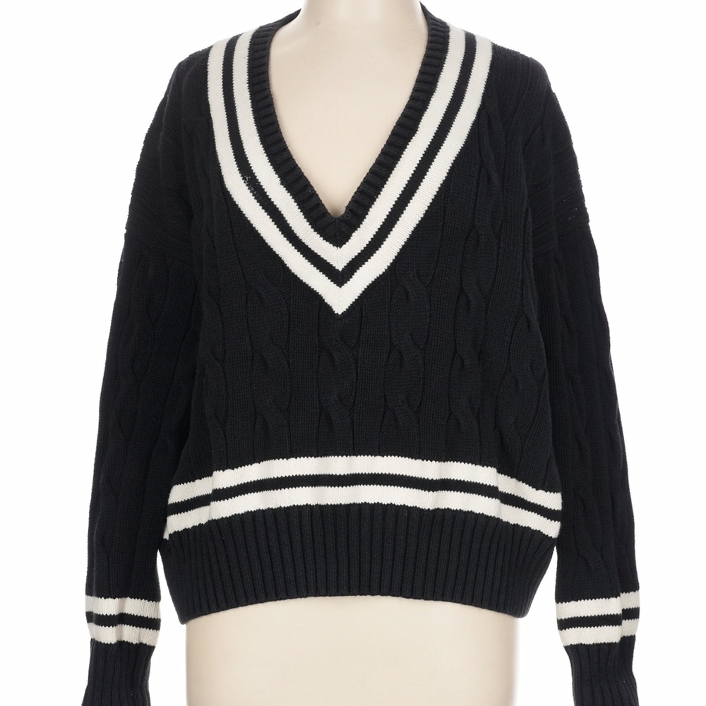 Polo Ralph Lauren Black and White V-Neck Classic Cricket Sweater